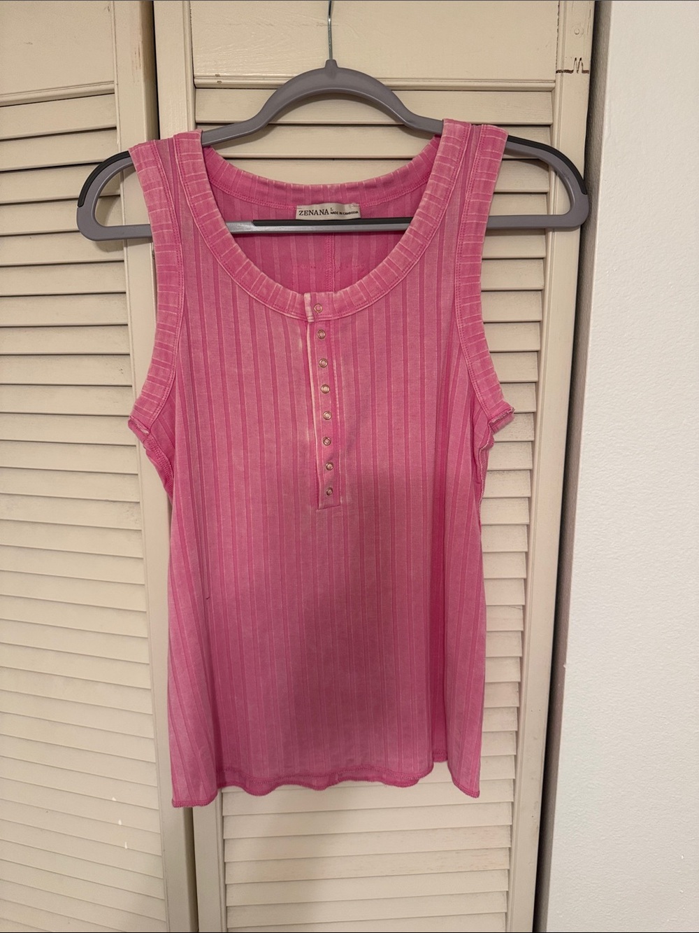 Zenana Outfitters Hot Pink Ribbed Henley Tank